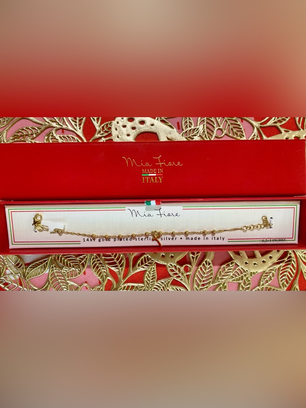 ❤️‍🔥❤️‍🔥Mia Fiore 14kt Gold-Plated Sterling Silver Beaded Cross Italian Bracelet